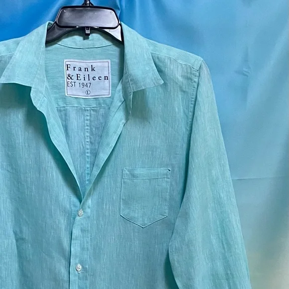 Frank & Eileen Shirley Tailored Button-Up Shirt Classic Linen Size: L Seafoam